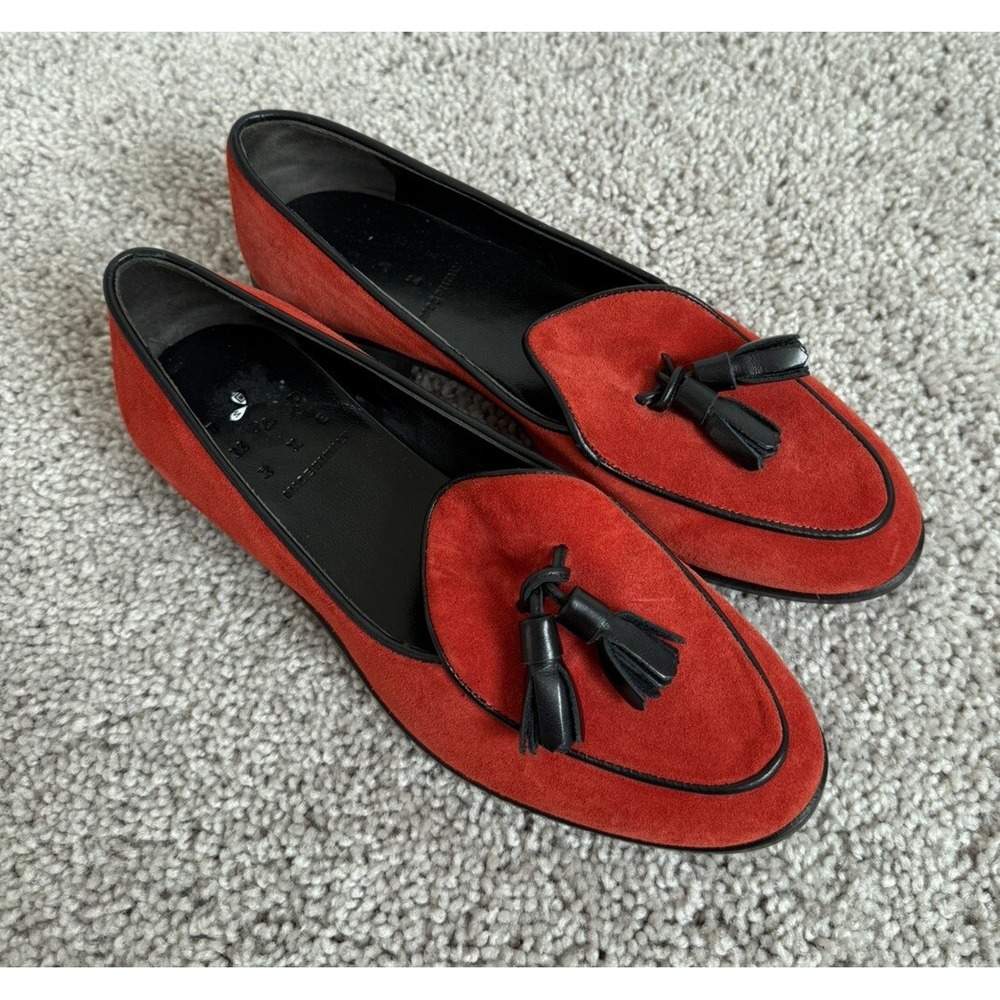 RA MAD RKE Loafers EU 36.5 SZ‎ 6.5 Orange Red Tassel Flats Almond Toe Suede
